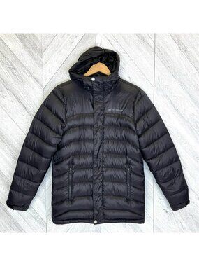 Eddie Bauer Down Puffer Jacket Mens Small Black 650 Fill Hooded Full Zip Coat